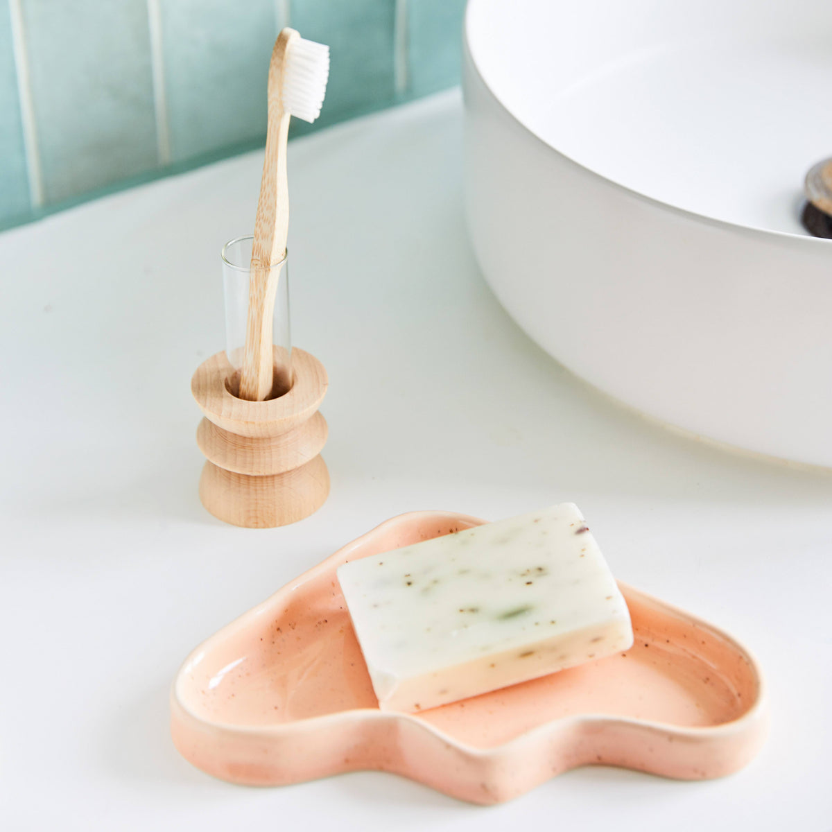 Ceramic Wave Trays - Speckled Peach - Triangle