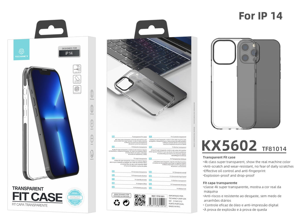 Capa transparente para telemóvel Techancy New Acrylic, KX5602, compatível com iPhone 14, transparente + Preto