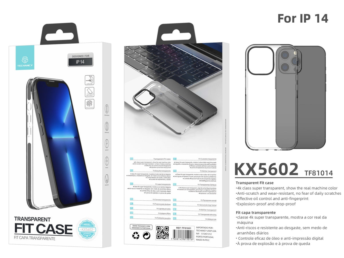 Capa transparente para telemóvel Techancy New Acrylic, KX5602, compatível com iPhone 14, transparente + Preto