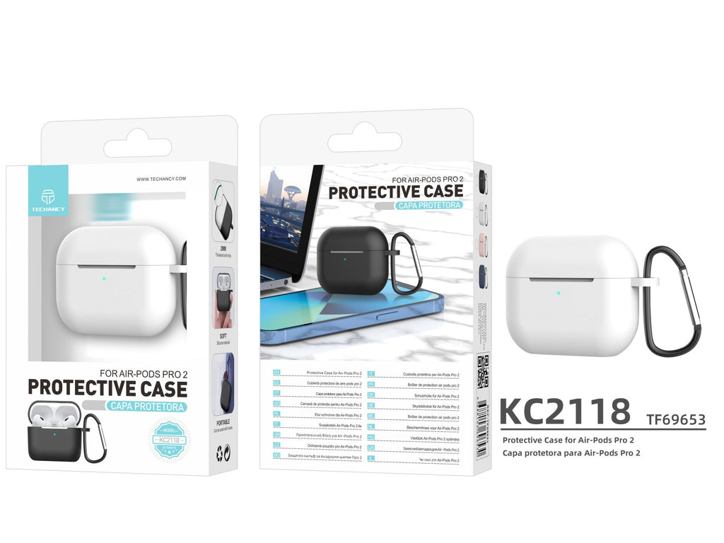 Capa protetora de silicone para auriculares Techancy, KC2118, compatível com AirPods Pro 2.ª geração, Branco