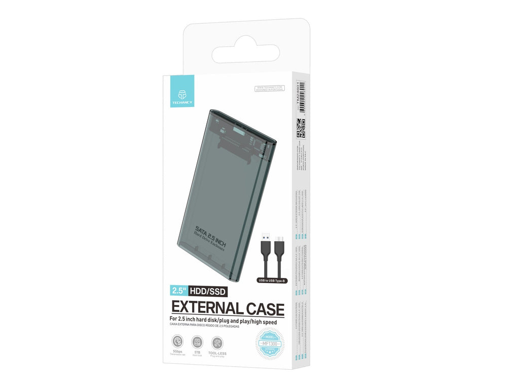 Techancy Estojo Externo  de 2,5" SATA para HDD/SSD Preto MF1300, com USB3.0 de Alta Velocidade, Portátil
