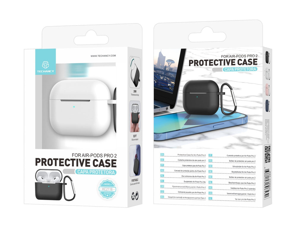Capa protetora de silicone para auriculares Techancy, KC2118, compatível com AirPods Pro 2.ª geração, Branco